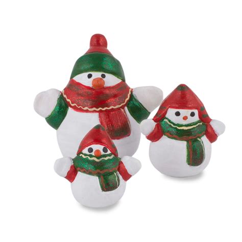 Ceramic Winter Holiday Snowman Figurines Set Of 3 Little Snowman