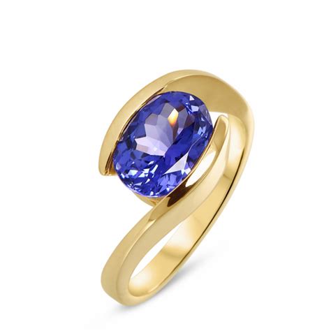 Bague Or Jaune 750 Tanzanite Ovale 10x8mm Ref 43423