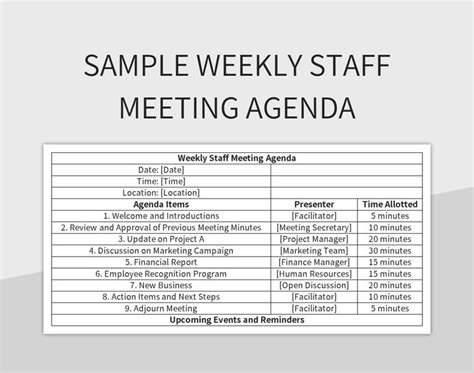 Sample Weekly Staff Meeting Agenda Excel Template And Google Sheets