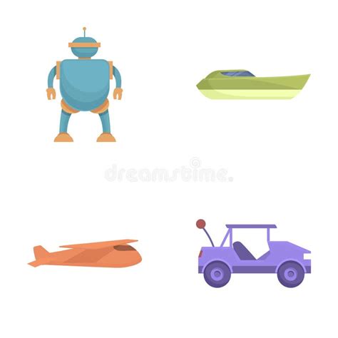 Colorful Vector Set Of Transportation And Robot Icons Stock Vector