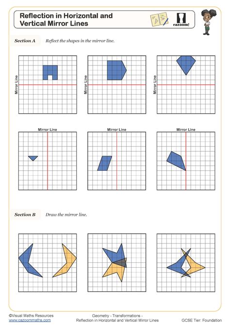 Refelction in Horizontal and Vertical Mirror Lines Worksheet ...