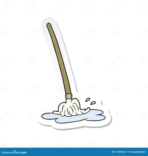 Sticker Of A Wet Cartoon Mop Stock Vector Illustration Of Freehand