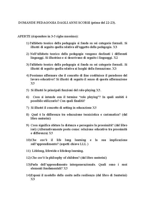 Domande Pedagogia Generale Domande Pedagogia Dagli Anni Scorsi Prima