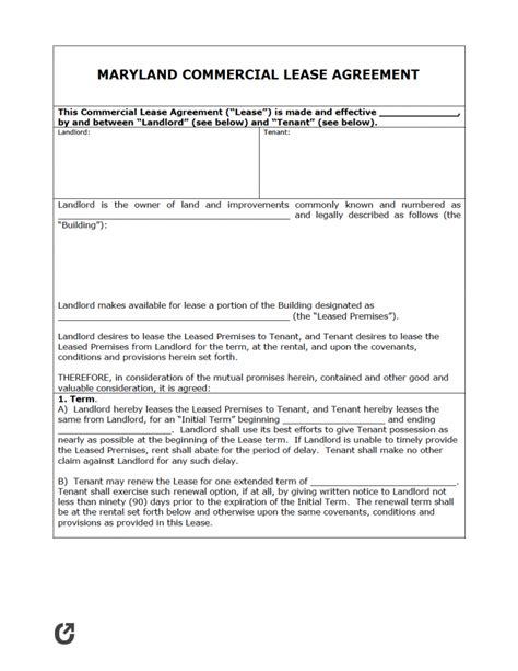 Free Maryland Rental Lease Agreement Templates Pdf Word