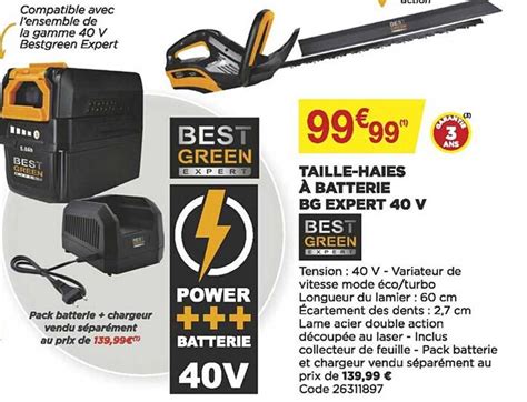 Promo Taille haies à Batterie Bg Expert 40 V Best Green chez