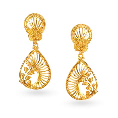 Elaborate 22 Karat Yellow Gold Teardrop Drop Earrings