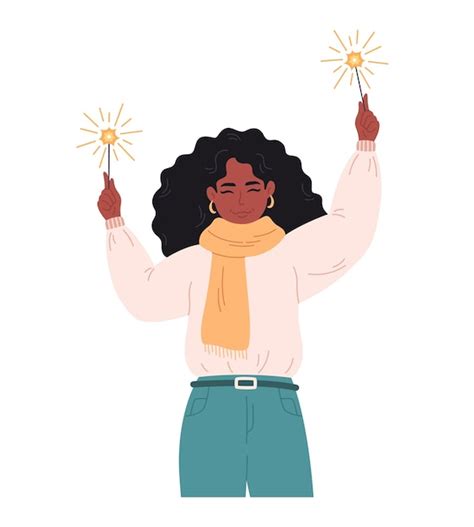 Mujer negra con bengalas feliz año nuevo feliz navidad felices