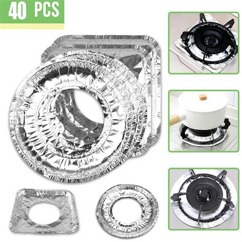 40 Aluminum Foil Round Square Gas Burner Disposable Bib Liners Stove Covers Stove Burner Covers