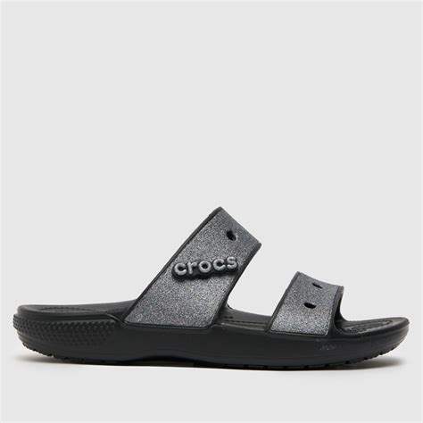 Crocs Black & Silver Glitter 2 Strap Sandals - ShoeFreak