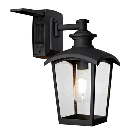 Home Luminaire 1 Light Black Outdoor Wall Coach Light Sconce With Seeded Glass And Built In Gfci