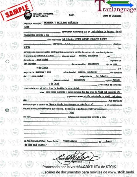 Divorce Certificate El Salvador I Tranlanguage Certified Translations