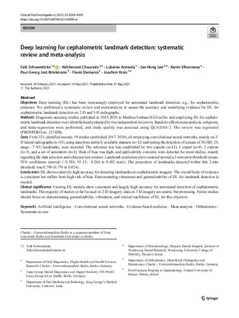 Pdf Deep Learning For Cephalometric Landmark Detection Systematic