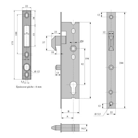 Stremler Serrure à larder à mentonnet pour porte ou portail