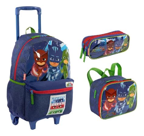 Kit Mochila Rodinha G Lancheira Estojo Pj Masks Calling