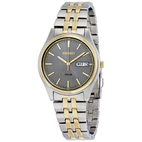 Seiko Two Tone Solar Charcoal Dial Mens Watch Sne042 029665153494