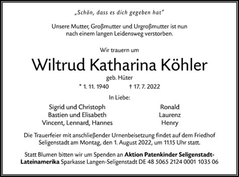 Gedenkkerzen von Wiltrud Katharina Köhler trauer op online de