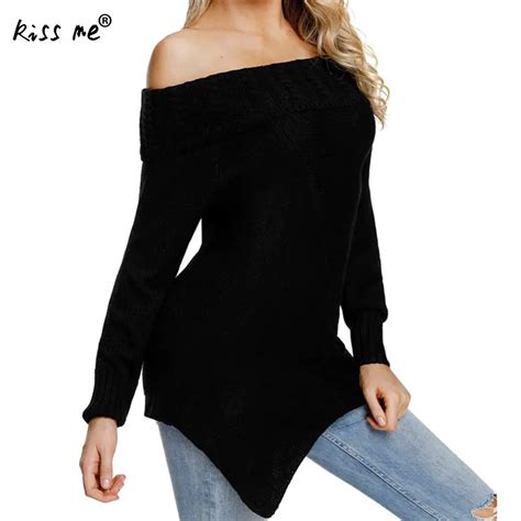 Black Women Sweater Pullovers Irregular 2018 Casual Long Sleeve Knitted