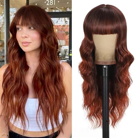 Kroshetlocs Reddish Brown Wigs With Bangslong Curly Wig