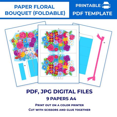 Printable Flower Bouquet Foldable Card Diy Paper Flower Bouquet Card