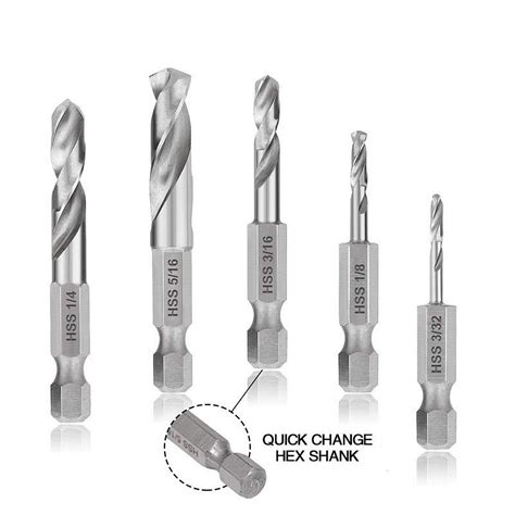 Mduoduo 5 Pcs Stubby Drill Bit Set for Metal Quick Change 1/4\" Hex ...