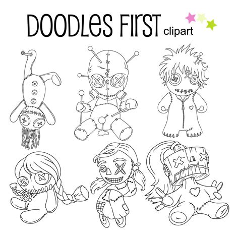 Voodoo Dolls Outline Drawings Digital Clip Art For Scrapbooking Card