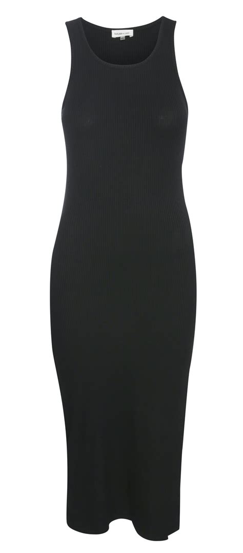 Ribbed Tank Midi Dress In Black Xs L Dailylook