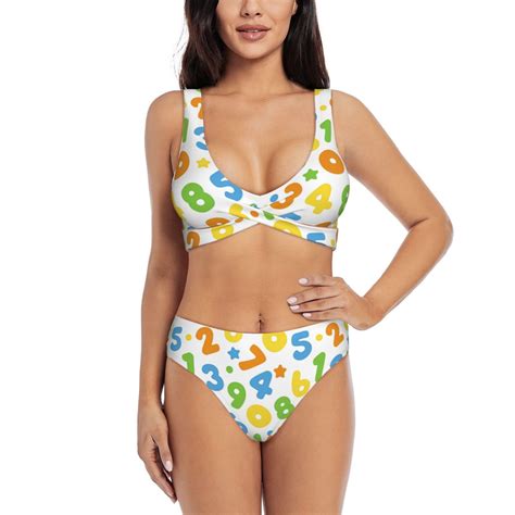 Bathing Suit For Women Colorful Math Number Print High Waisted Bikini Set Bathing Suit Cross