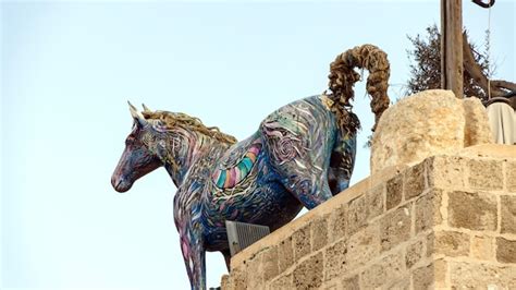 Escultura De Cavalo No Topo Da Casa Em Old Yafo Jaffa Tel Aviv