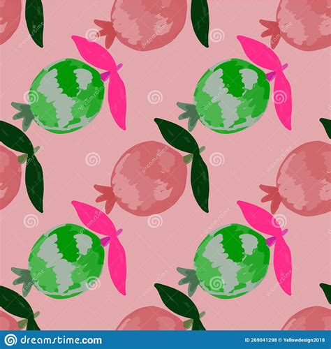 Hand Drawn Pomegranate Fruit Seamless Pattern Botanical Fruits