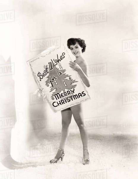 Naked Woman Covered By A Giant Christmas Card Royalty Free Stock Photo Dissolve