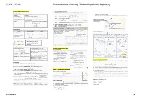 SOLUTION S Math Cheatsheet Summary Differential Equations For