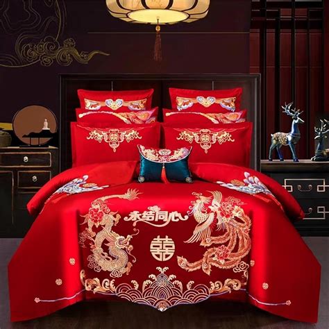 Kiryu Chinese Wedding Bedding Sets Dragon And Phoenix Bird