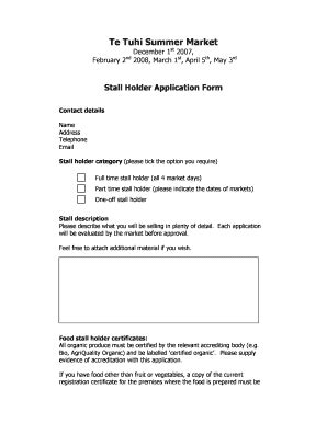 Fillable Online Stall Holder Application Form Doc Fax Email Print