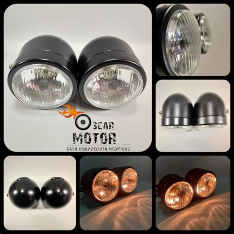 Jual DUAL HEADLAMP LAMPU DEPAN TWINS DOUBLE HARLEY LAMPU 2 MATA DOUBLE