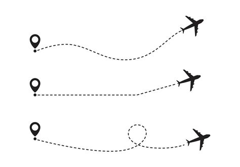 Airplane Line Path Vector Icon Of Air Plane Flight Route With Start