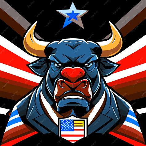 Premium Vector | Raging bull in flat design with stars and stripes