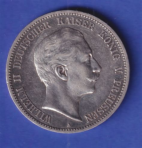 Preußen Silbermünze 5 Mark Kaiser Wilhelm II 1888 A ss vz SELTEN