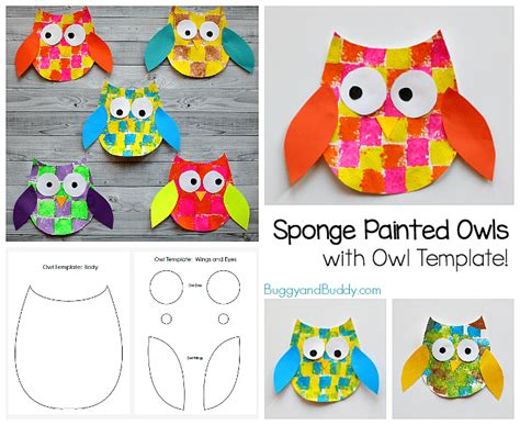 Sponge Painted Owl Craft For Kids With Owl Template Buggy And Buddy