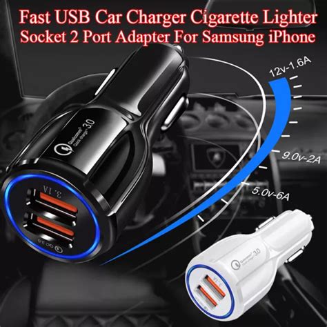 CHARGEUR DE VOITURE Rapide Usb Prise Allume Cigare Double Adaptateur