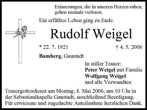 Rudolf Weigel Traueranzeige Trauer InFranken De