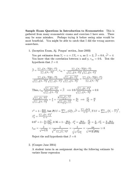 Sample Exam Questions In Introduction To Econometrics This Is Schemes