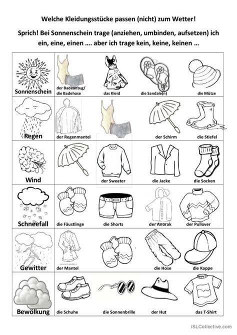 Wetter und Kleidung Deutsch DAF Arbeitsblätter pdf doc