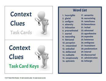 Context Clue Task Cards: Direct, Synonym, Antonym, Inference: Grades 5-8