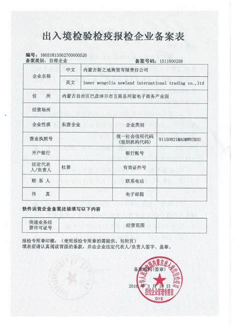 COMMODITY INSPECTION CERTIFICATE Inner Mongolia Newland International