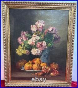 Huile Sur Toile Blog Archive Tableau Ancien Bouquet De Fleurs Et