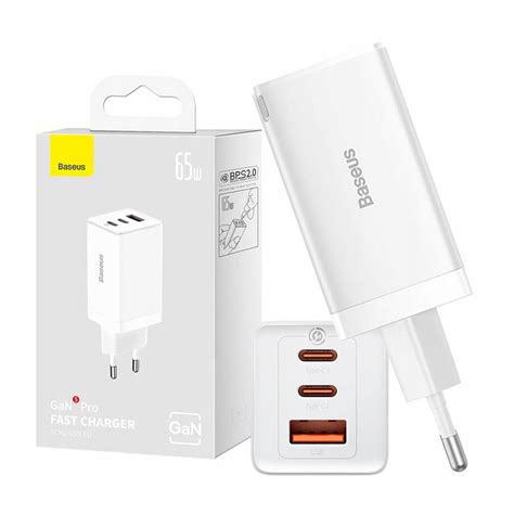 BASEUS SZYBKA ŁADOWARKA SIECIOWA ZASILACZ 3x USB USB C 65W PD QC 4 0