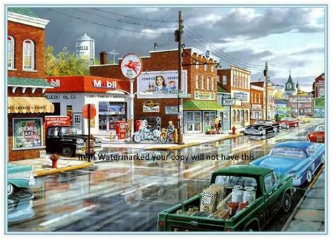 Wonderful 1950s Street Scene Has It All Autos Gas By Jerryburton On