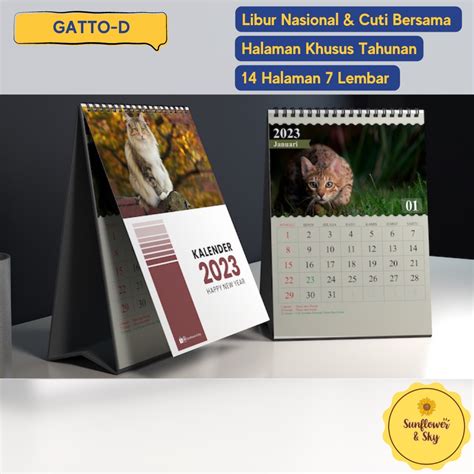 Jual GATTO Kalender Meja 2023 Tema Kucing Kalender Kerja Desk Calendar