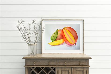 Mango Watercolor Original Painting, Tropical Fruit Painting, Kitchen ...