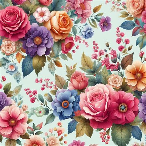 Premium Psd Cute Colorful Flower Seamless Pattern